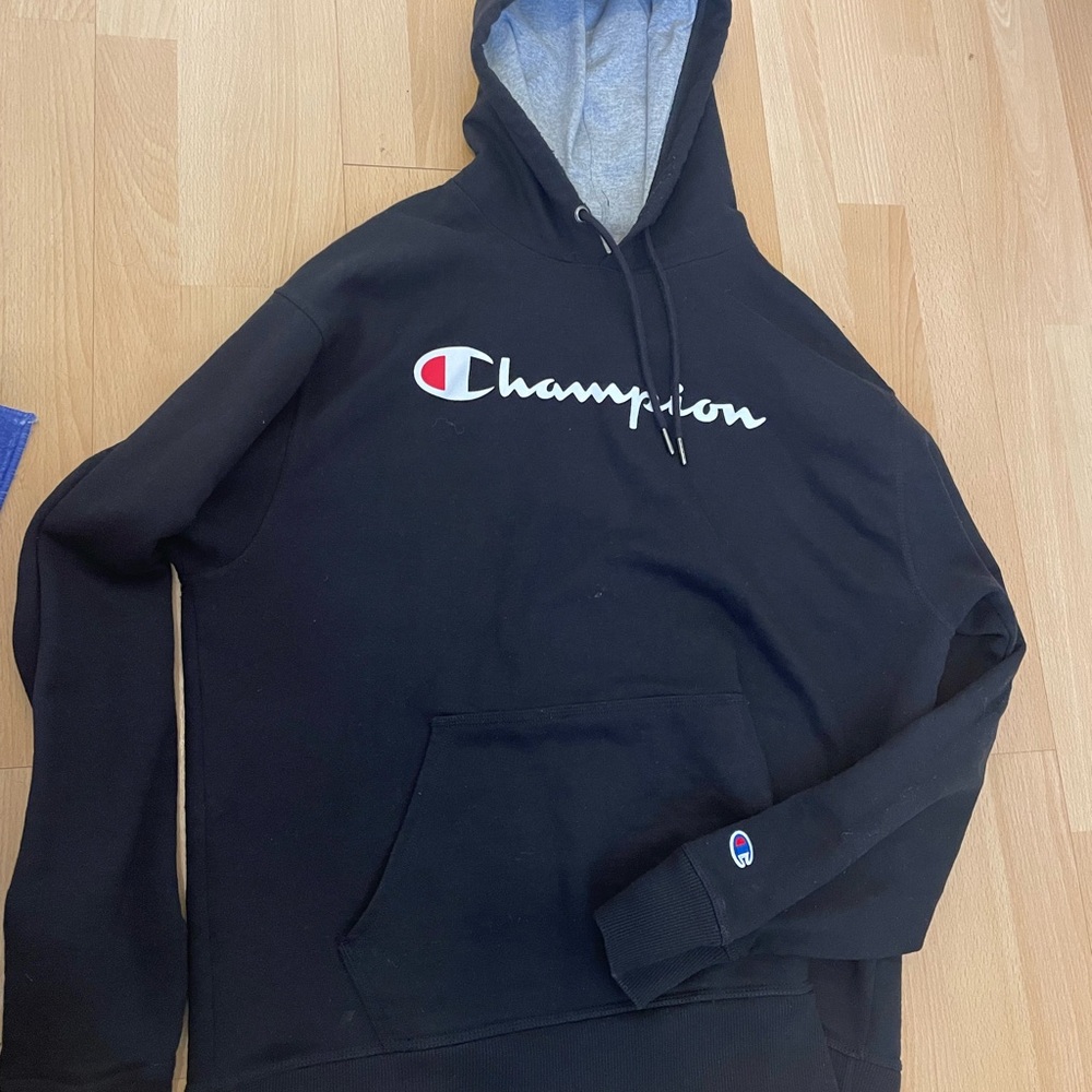 Champion Black Hoodie with Logo